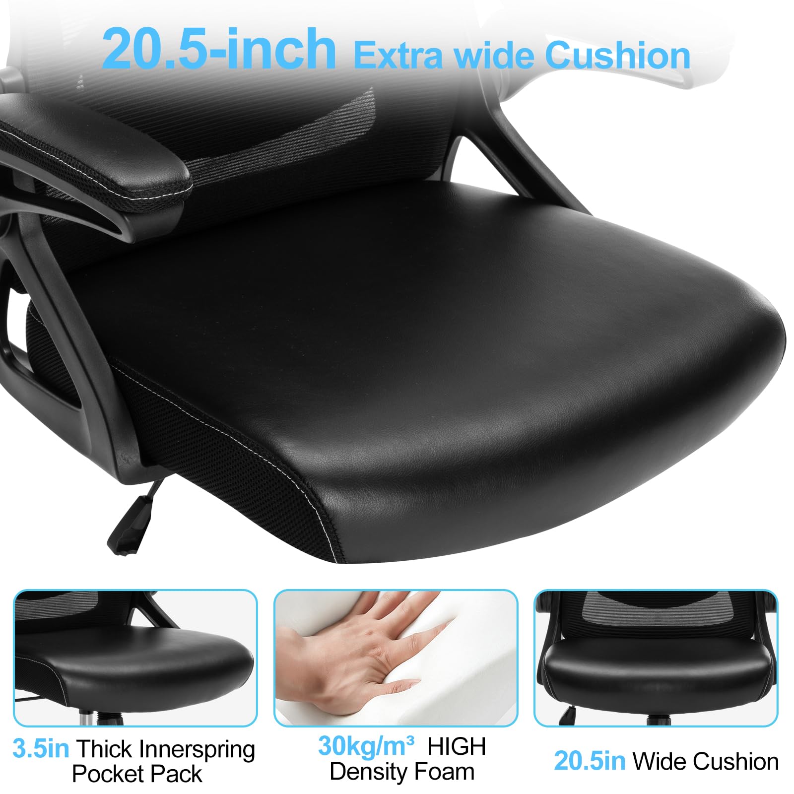 Ergonomischer Bürostuhl Mit Lordosenstütze – Hohe Netzrückenlehne, Höhenverstellbar, Kippbar, Kufenräder