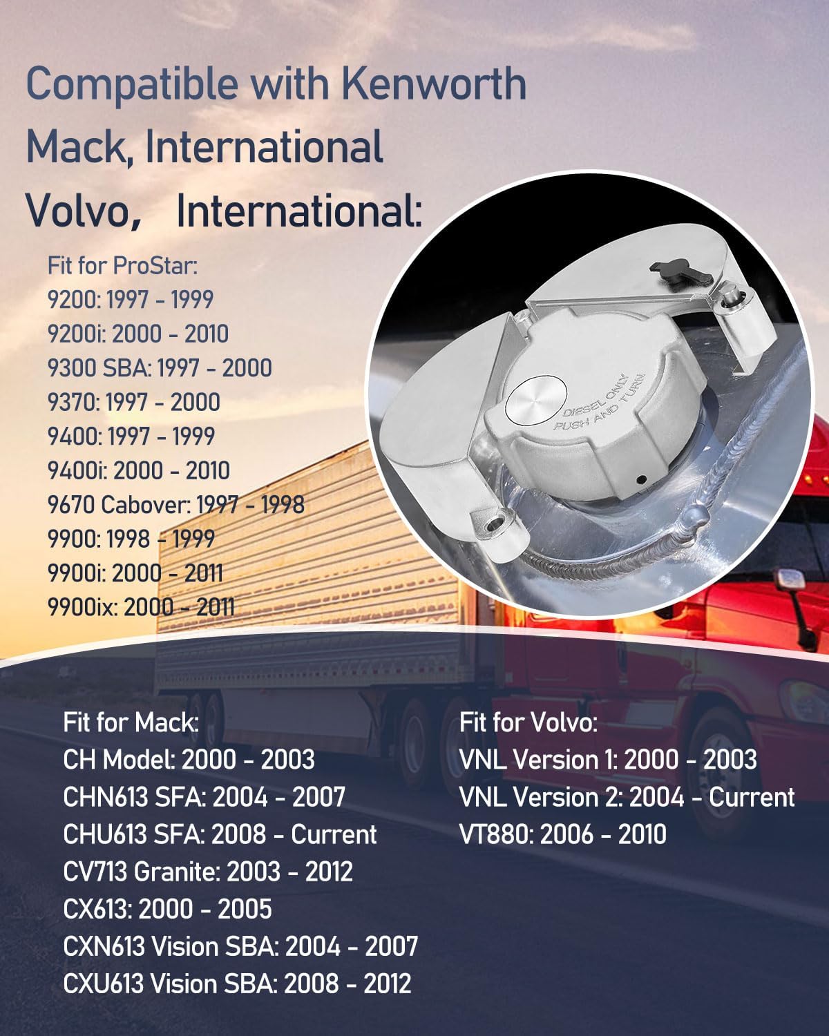 Upgrade Semi Truck Locking Fuel Cap Cover, with Two Keys, Fit for Kenworth, International, Mack, Volvo