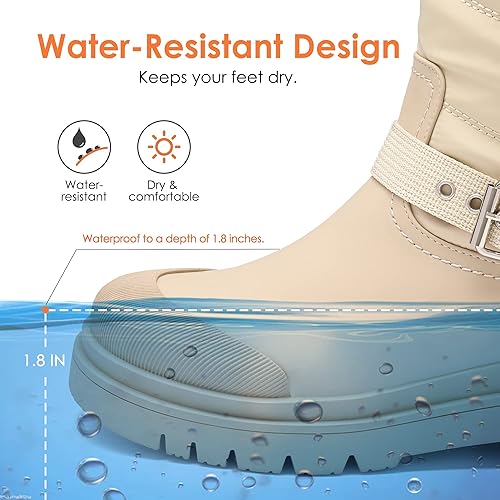 Miniatura 5 de DREAM PAIRS Botas de nieve de invierno para mujer, con forro de piel cálida, impermeables, de media pantorrilla, cómodos zapatos antideslizantes