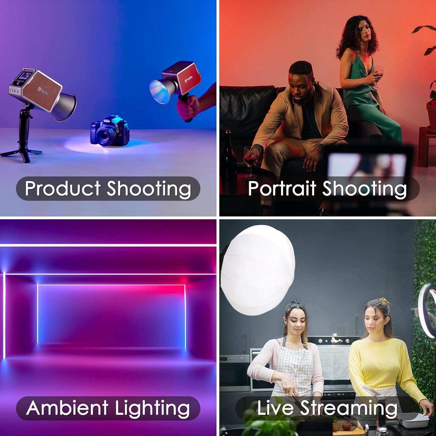 Tolifo 60W RGB LED Video Light with 13500mAh Battery, Portable Studio Light 360° Full Color 2700K-6500K CRI97+/TLCI98+ 20 Scenes for Photography Video Streaming with APP Control Bowens Mount