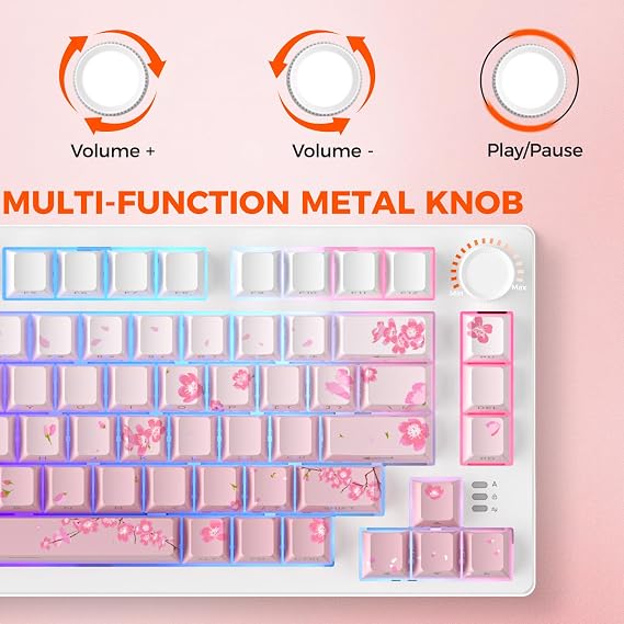 DAREU EK75PRO Sakura Pink Wireless Mechanical Gaming Keyboard and Wireless Gaming Mouse with Charging Dock Combo(HiFi Dream Switch)