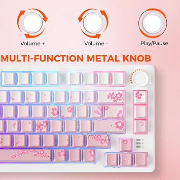 DAREU EK75PRO Sakura Pink Wireless Mechanical Gaming Keyboard and Wireless Gaming Mouse with Charging Dock Combo(HiFi Dream Switch)