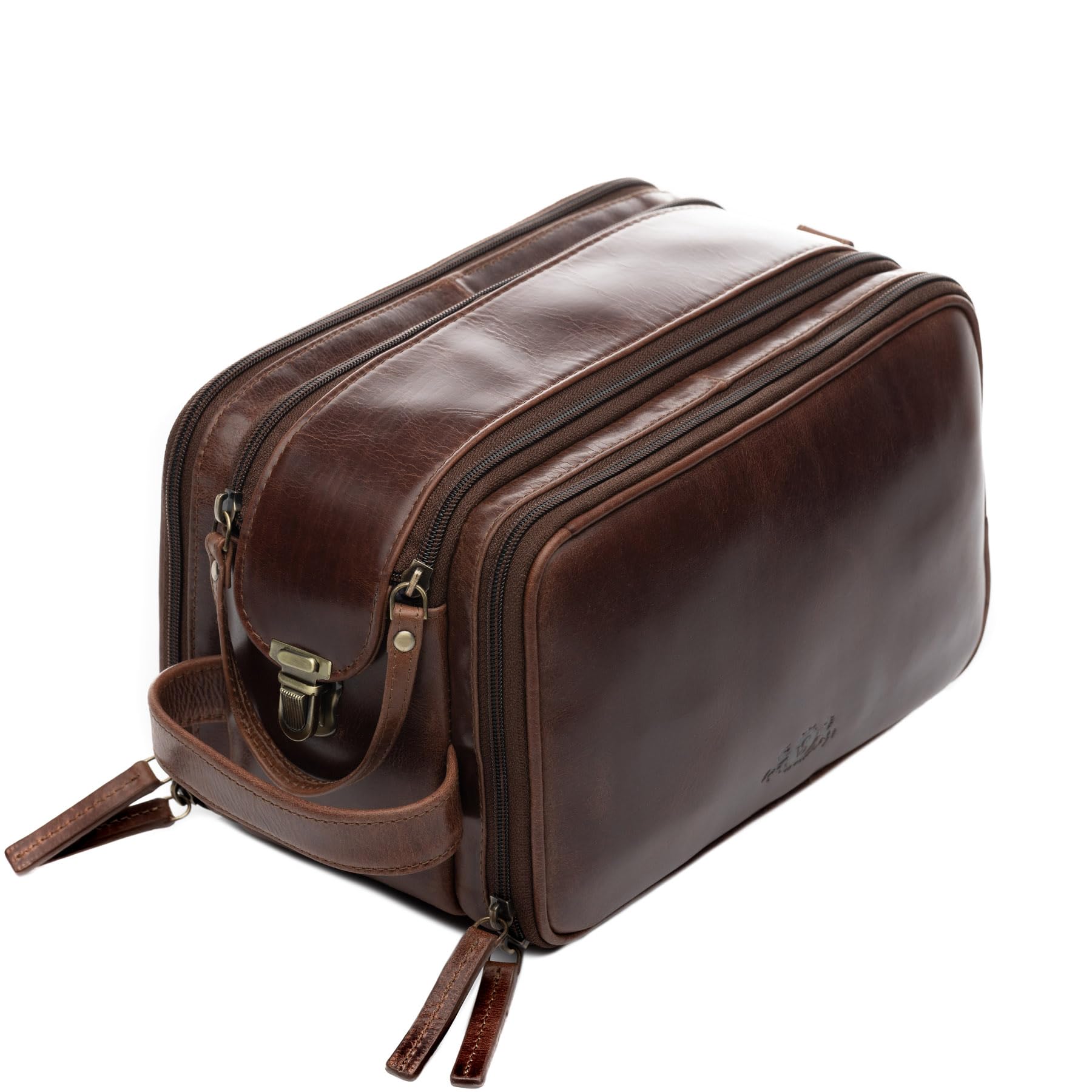 SID & VAIN Trousse de Toilette Cuir véritable Louis nécessaire de Voyage pour Hommes et Femmes Trousse de Maquillage Marron