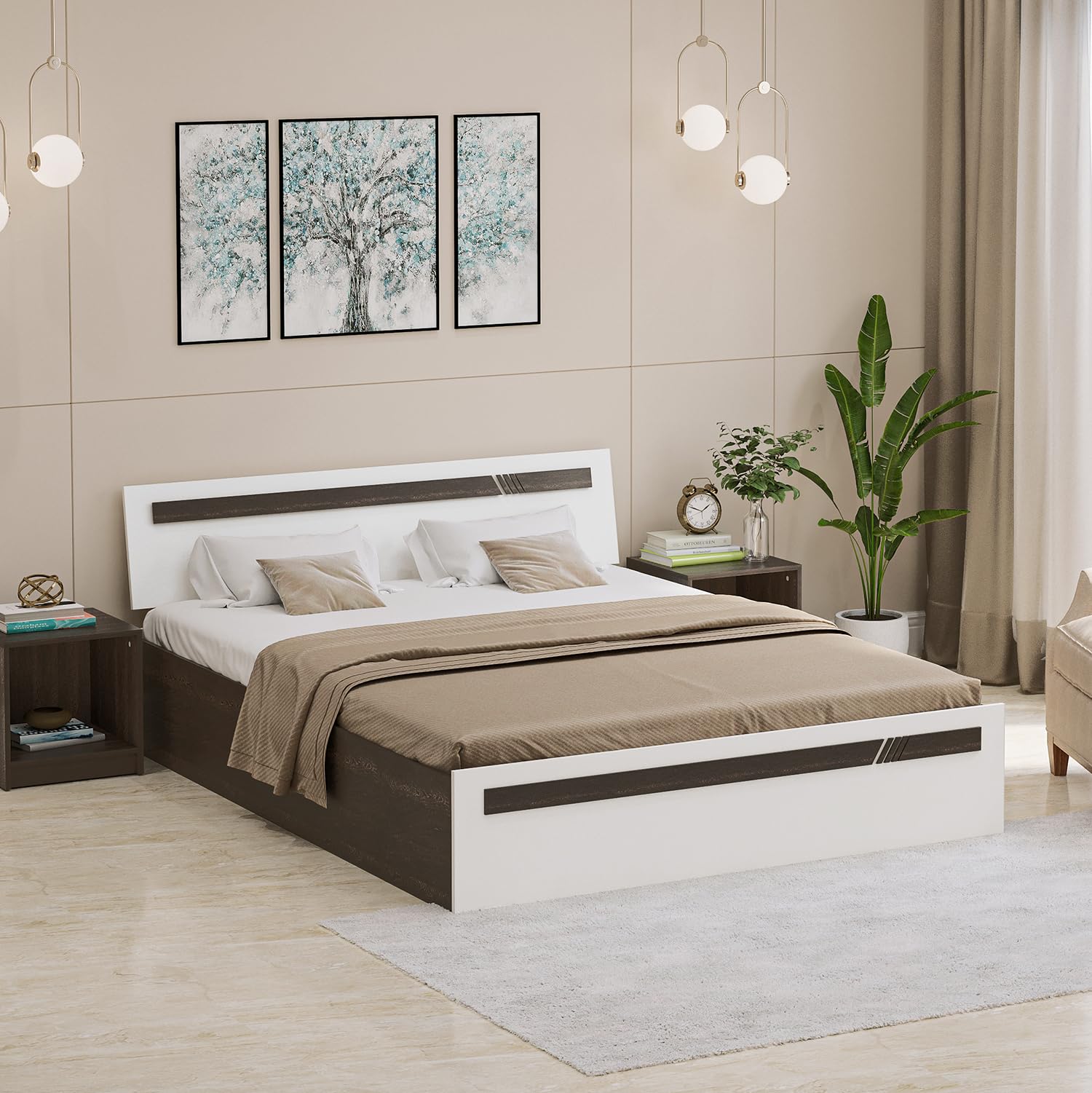 BLUEWUD Pollo King Size Engineered Wood Platform Bed with Storage Box for Bedroom Home Furniture (Wenge & White)-image-38
