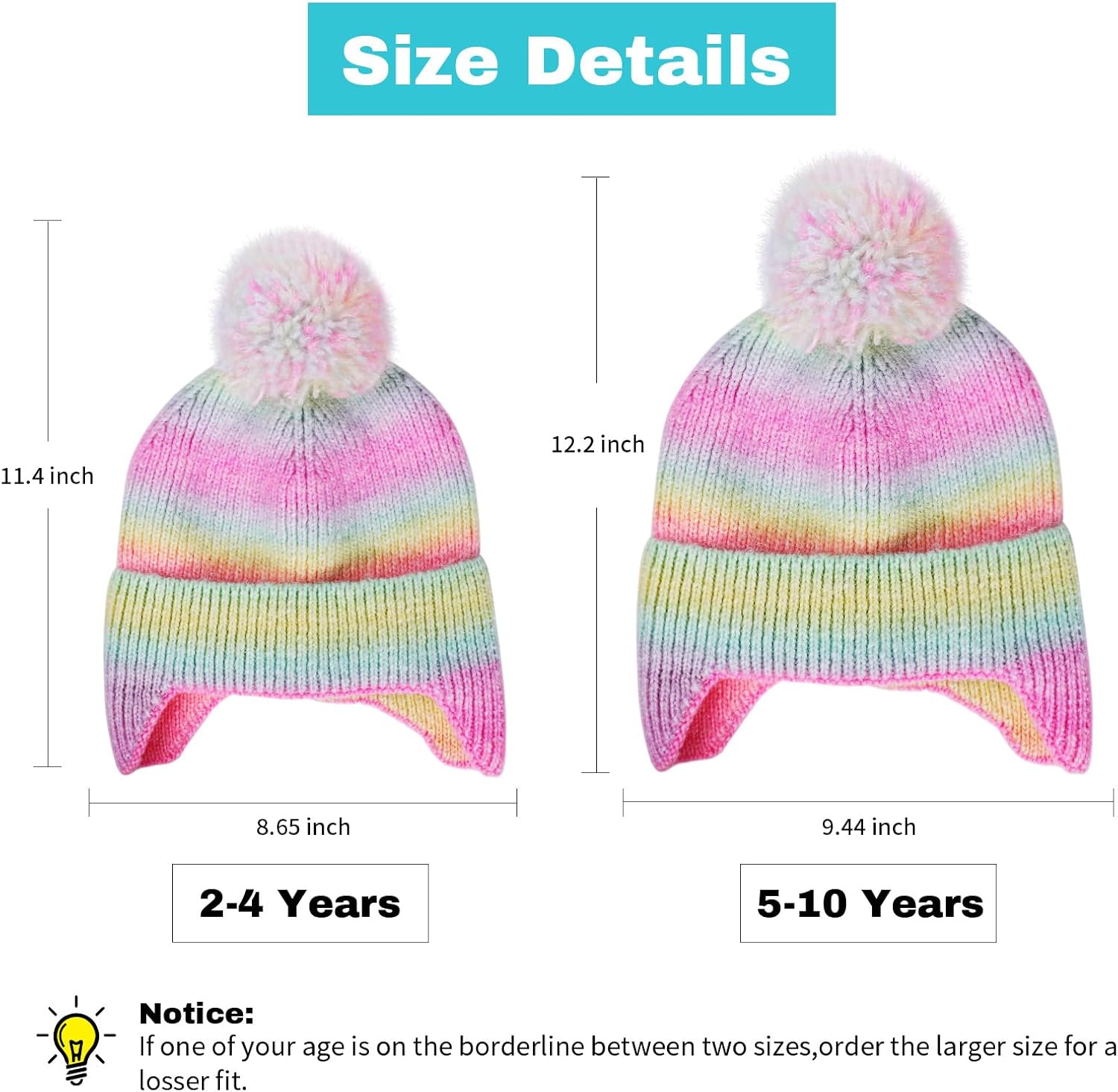 Kids Beanie with Ear Flaps for Boys Girls Cat Knit Hats Fleece Lining Winter Outdoor Skull Snow Ski Cap Age 2-10