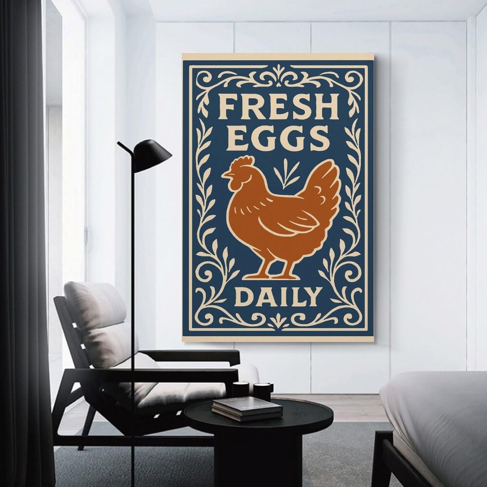 Junmoney Unframe-Style Fresh Eggs Daily Vintage Sign Canvas Art Print 16X24inch(40X60cm), For Feature Walls In Flats Or Modern Rooms, Ideal For Building A Coordinated Art Wall