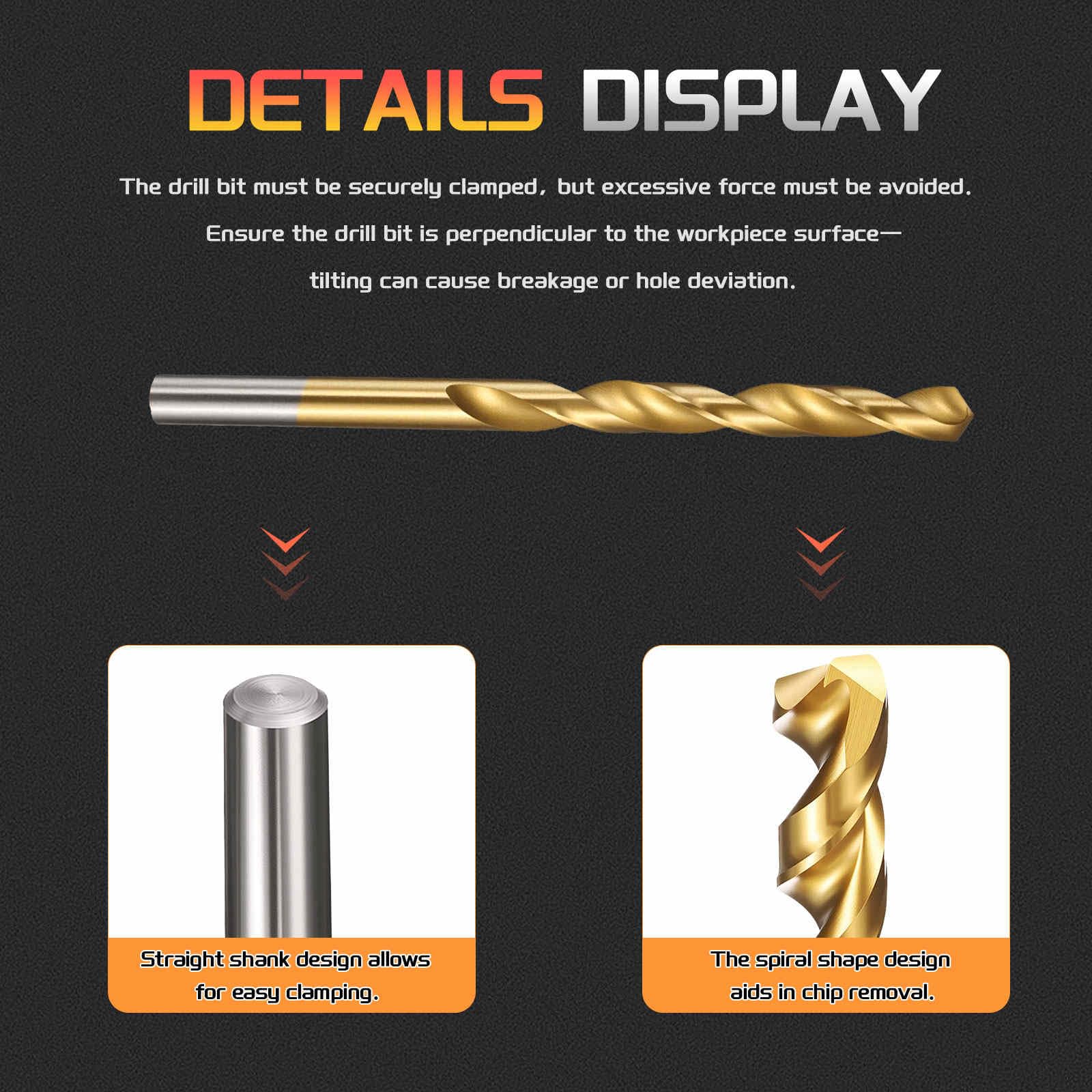 CoCud 6.4mm Drill Bit, 1/4" Cutting Diameter, 4241 HSS TiN Coated 118° Cutting Angle Versatile Jobber Bits - Image 3