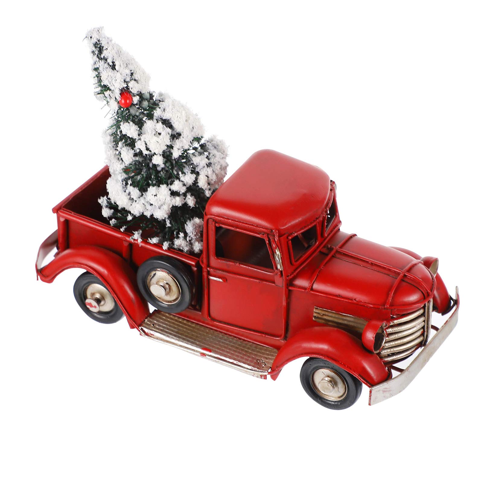 NUOBESTY Vintage Decor Mini Vintage Red Truck Decor 6. 7 Inches Handcrafted Red Metal Truck Car Mode with 1 Mini Christmas Trees Ornaments for Christmas Decorations Table Decor Red Decor