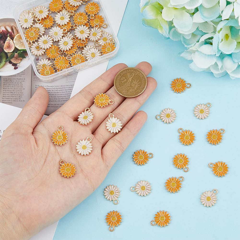 60 dijes de margaritas de aleación esmaltada de 2 colores, mini dijes de flor de cerezo, colgantes, pulseras, aretes, collares, joyas, manualidades, Aleación, esmalte