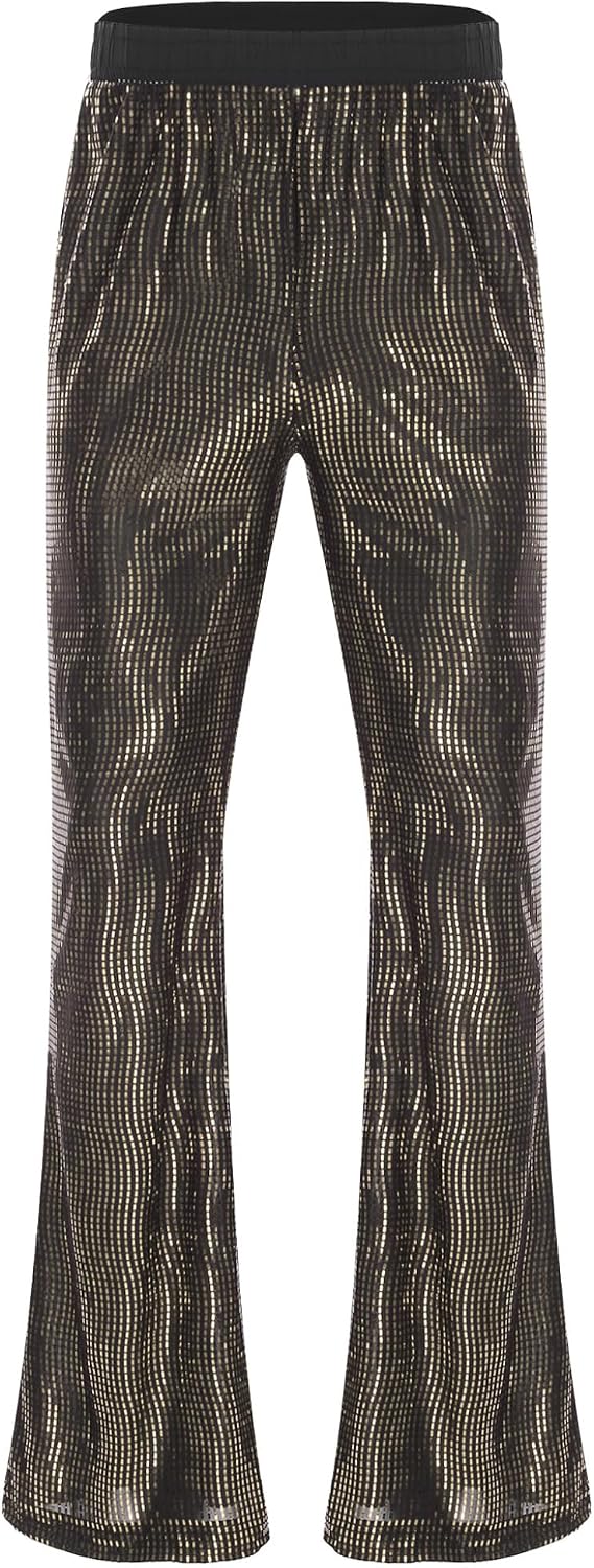 Jelory Men's Sequined Trousers, Glitter Flared Trousers, Vintage Hotpants, Elastic Waist Jazz Dance