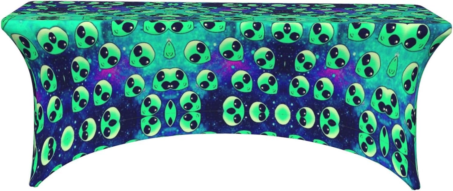 Green Aliens Print Tablecloth 6 Foot Dining Cover Tables Wrinkle Resistant Table Cloth for Wedding Outdoor