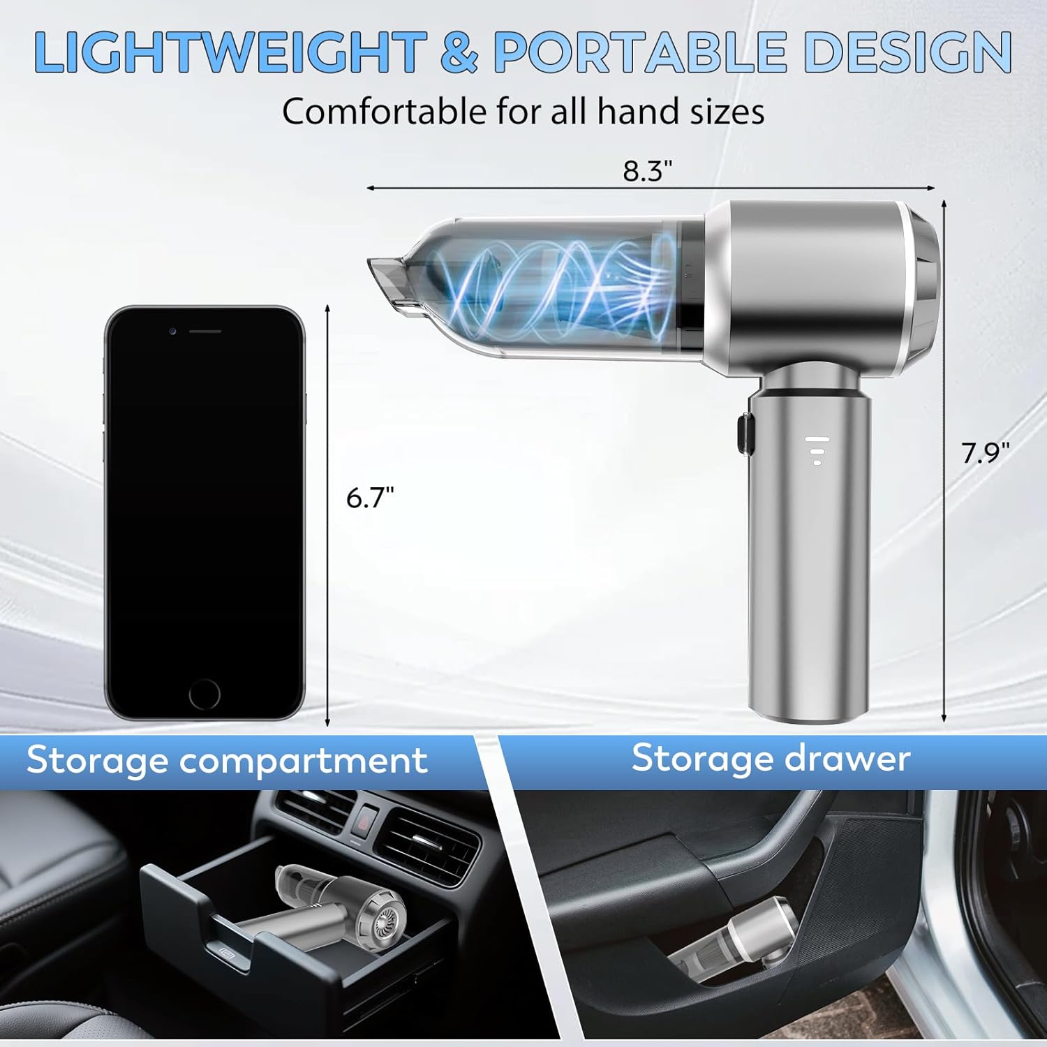 Handheld Car Vacuum Cordless, 22000PA Strong Suction Mini Vacuum Cleaner with 100,000 RPM Brushless Motor, 4-in-1 Portable Vacuum for Car Detailing, Camping, Home & Gift, Gray Silver - Image 8