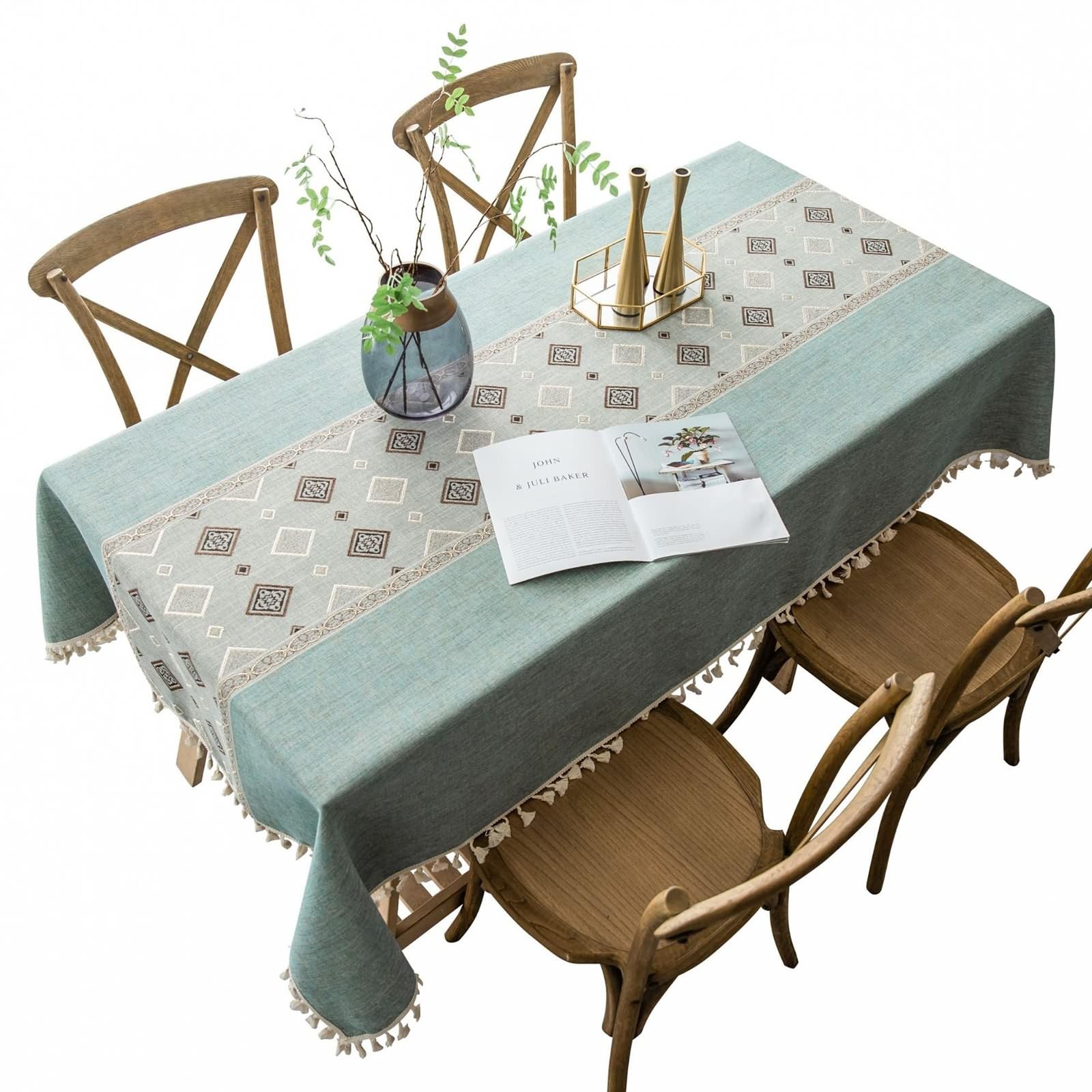 Tovaglia Da Tavola Elegante, Tovaglie 140 x 240 cm Motivo geometrico a reticolo patchwork con nappa in Poliestere Tovaglia per La Decorazione della Casa CucinaBlu