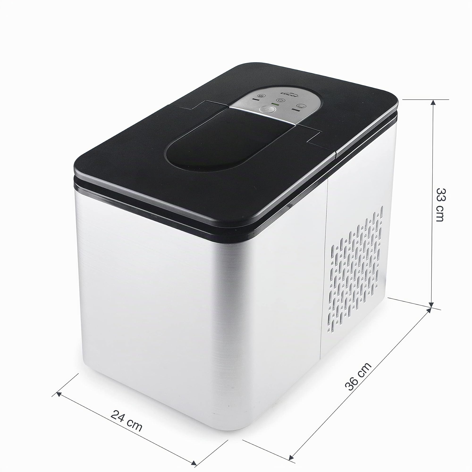 Lacor - 69340 - Máquina de hacer Hielo NORD, Hielera Eléctrica, 9 Cubitos de Hielo en 8 min, Producción Automática y Silenciosa: 12 kg en 24h, Incluye Pala y Cestillo, Libre BPA, 36 x 24 x 33cm