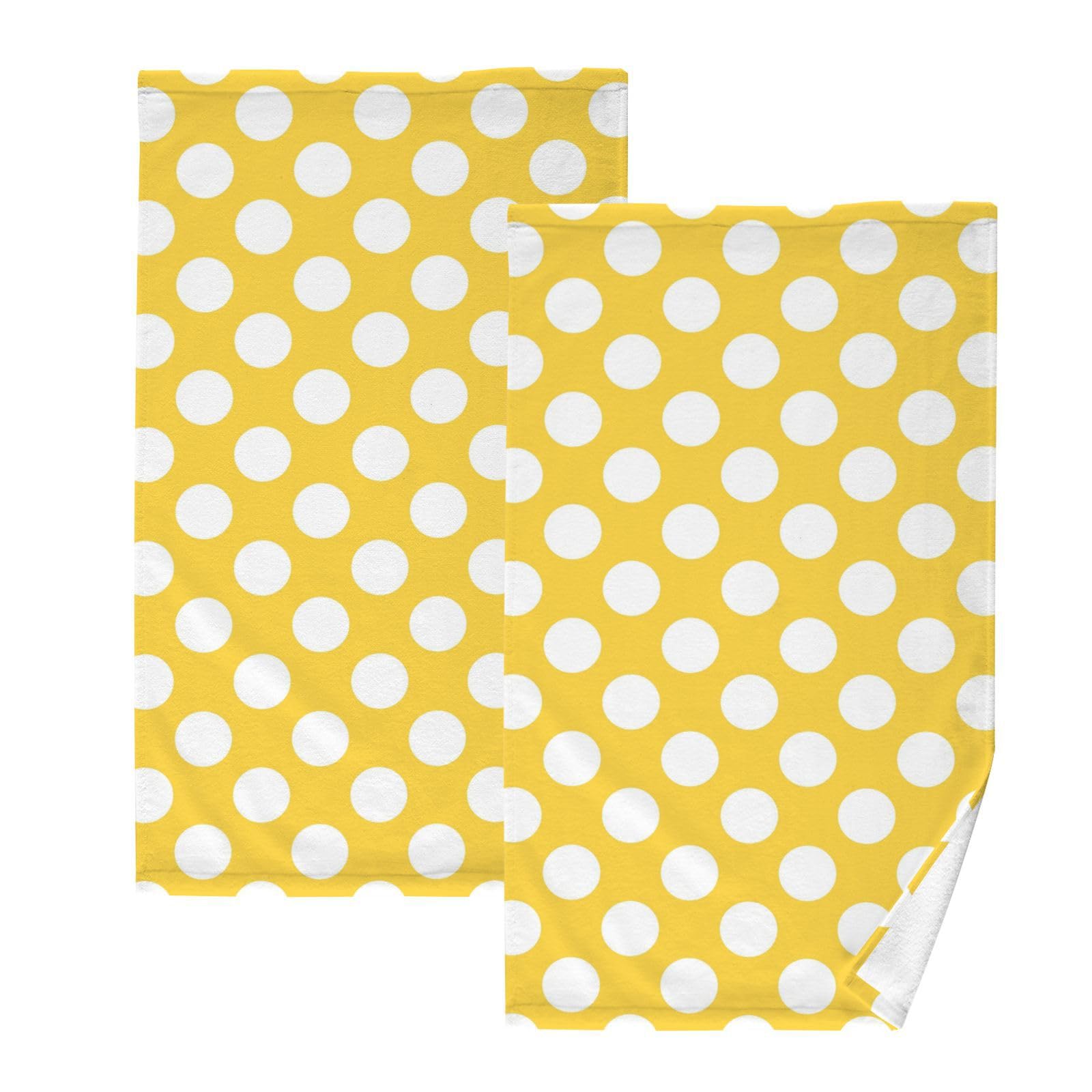 RPLIFE Yellow Polka Dot Cotton Bath Towels Set of 2, 16x28 Inch Absorbent Hand Towels for Face, Large Hand Towels