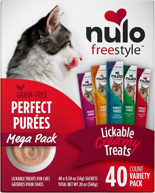 Nulo Freestyle Lickable Cat Treats - Perfect Purées Variety Pack, Squeezable Grain-Free Wet Cat Food Topper, High Moisture for Hydration, 40 x 0.5oz