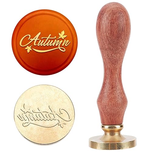 MAYJOYDIY Sello de cera de otoño, hojas de arce, sellos de cera de sellado de palabras de 0.984 in, sello de sellado de cabeza de latón extraíble,