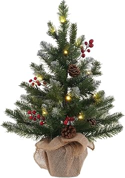 MEETYAMOR 2 FT Mini Christmas Tree, 24" PE Prelit Small Artificial Tabletop Snow Flocked Christmas Trees Decor with 20 Lights Timer, Outdoor Indoor Porch Table Centerpieces Xmas Christmas Decorations
