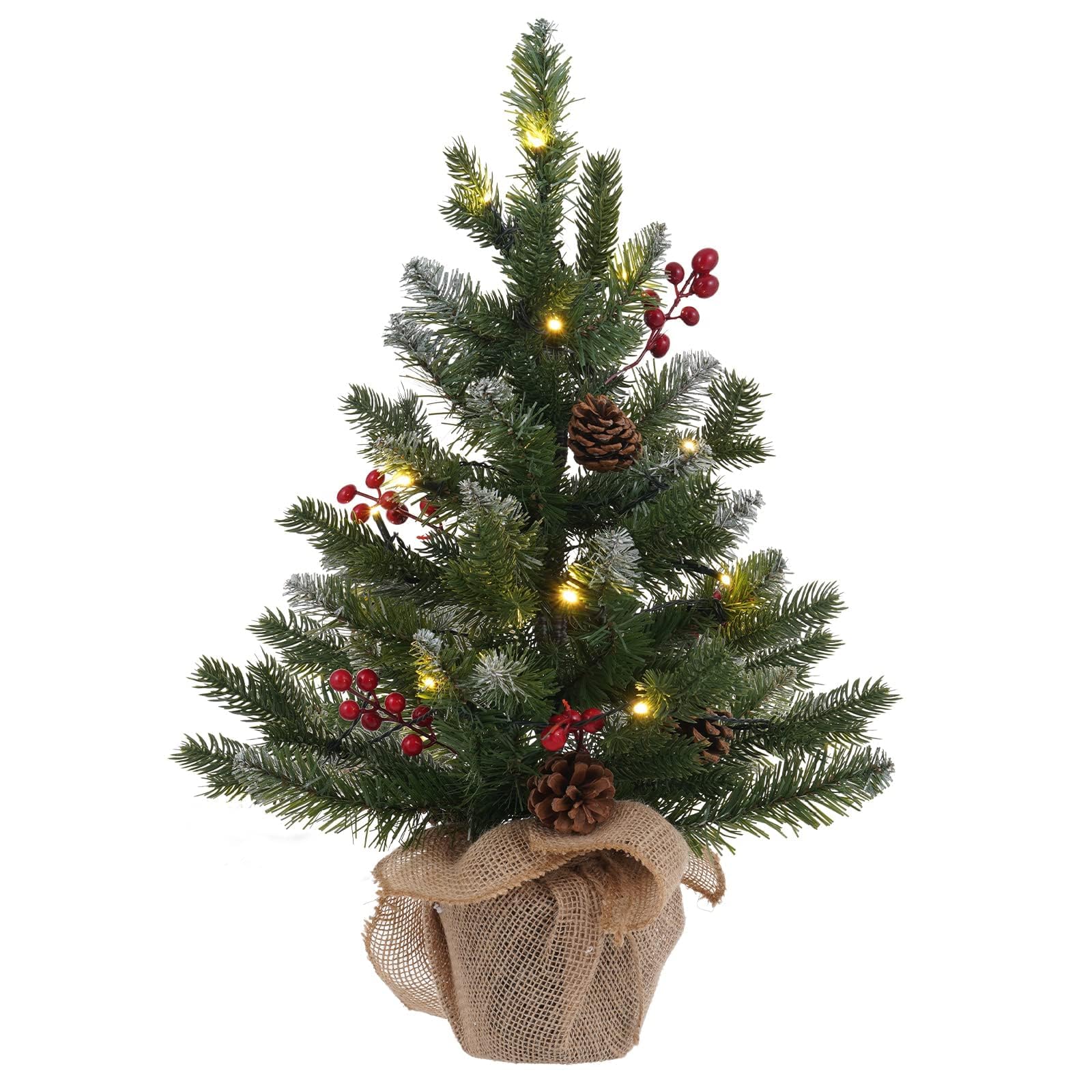 MEETYAMOR 2 FT Mini Christmas Tree, 24" PE Prelit Small Artificial Tabletop