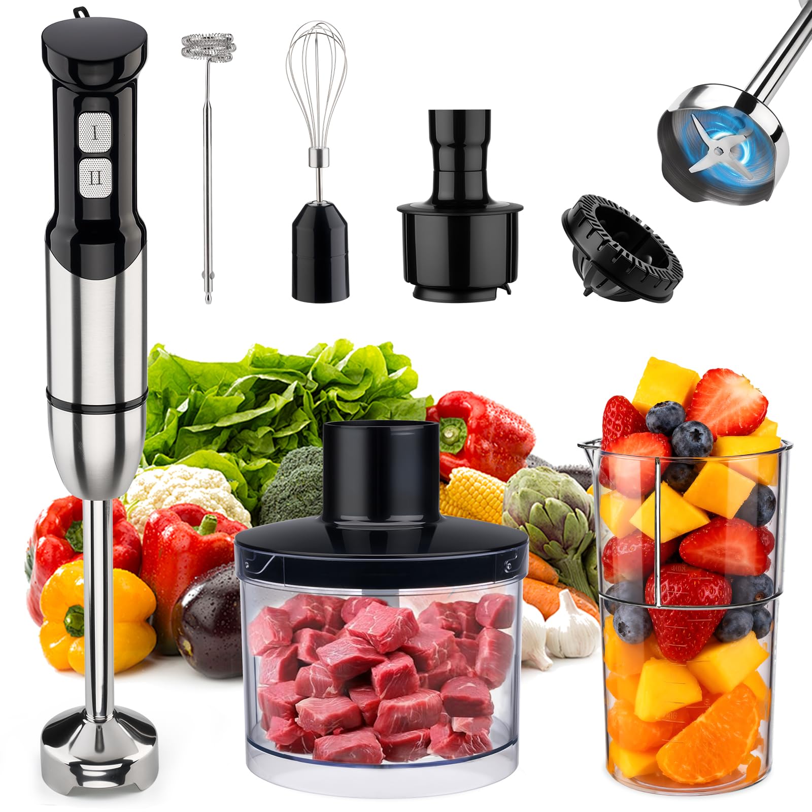 Blender zanurzeniowy ręczny bezprzewodowy 6 w 1 blendery ręczne mikser ze stali nierdzewnej 25 prędkości tryb turbo elektryczny sitck zlewka rozdrabniacz do spieniania mleka młynek