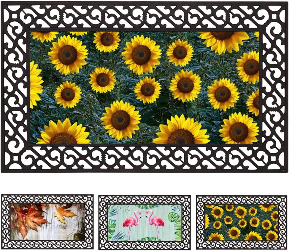 Welcome Doormat with Non-Slip Rubber Backing - Wrought Iron Rubber Door Mat Entrance Mats Floor Rug Indoor Outdoor