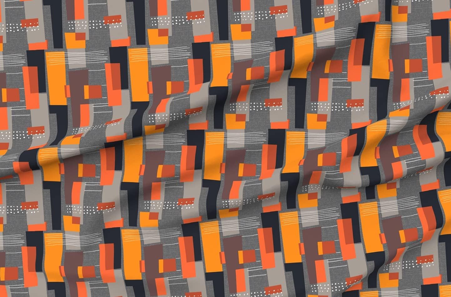 Spoonflower Fabric - Color 4 50S Mid Century Hand Drawn Geometric Modern Orange Black Grey Printed on Petal Signature Cotton Fabric Fat Quarter - Sewing Quilting Apparel Crafts Decor