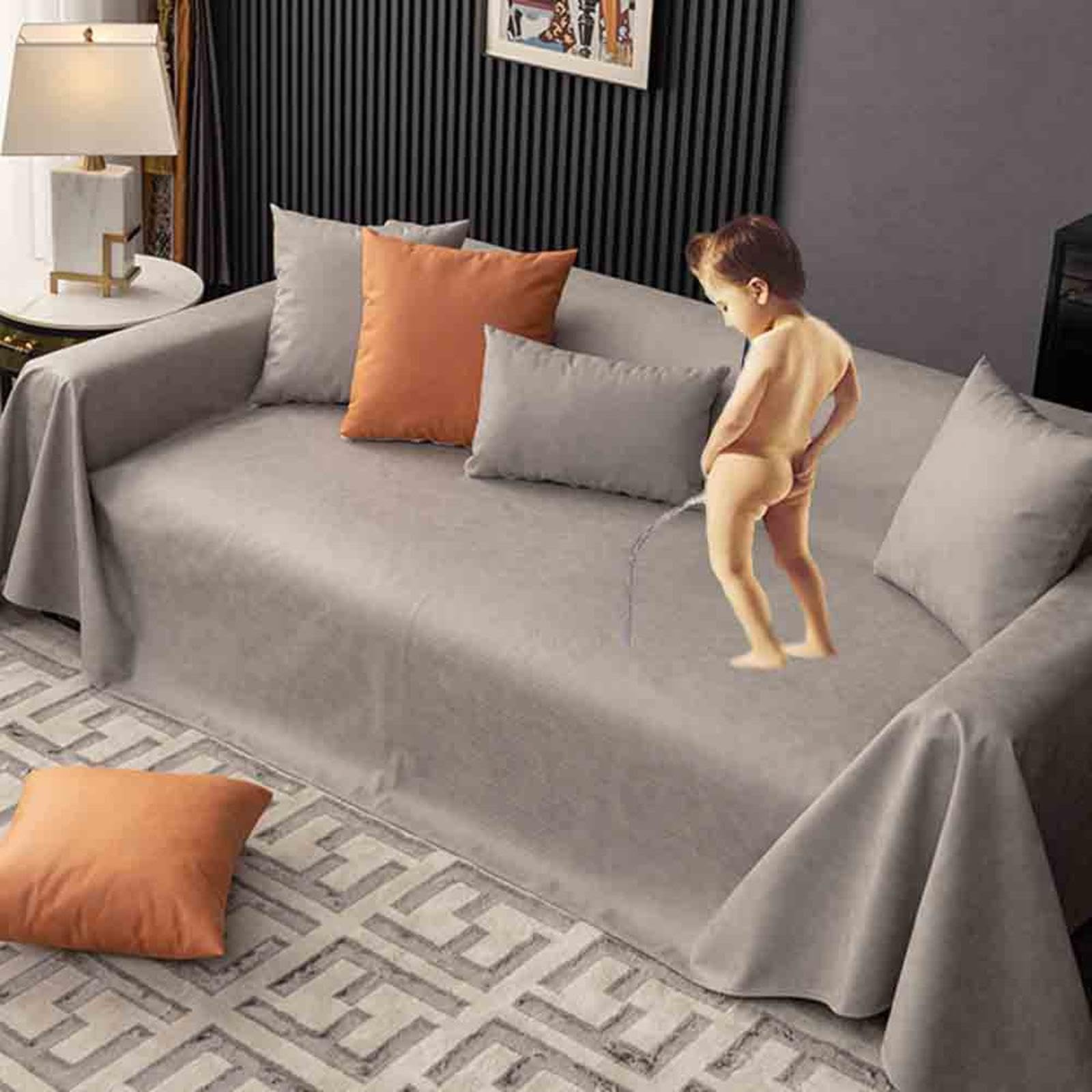 GOFOHIMI Sofa Throws Large 3 Seater Waterproof, Non-slip Sofa Throws Extra Large, Sofa Blanket Cover for Kids, Pets, Dogs, Cats Four Seasons Universal,Grey1-210x400cm
