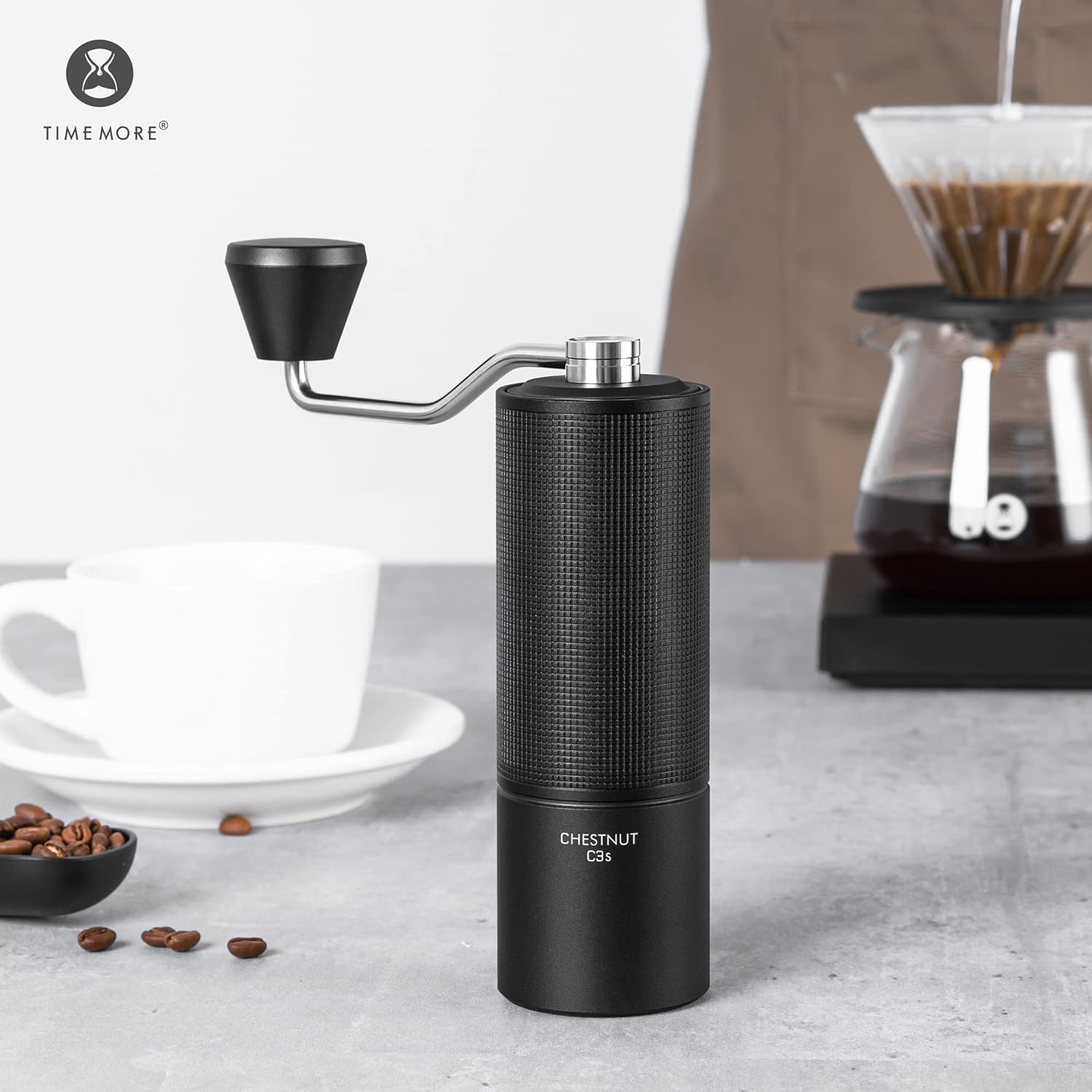 Chestnut TIMEMORE C3S Manual Coffee Grinder, Hand Coffee Grinder with Adjustable Grind Setting, Stainless Steel S2C Conical Burr Coffee Grinder, for Espresso to French Press - Black