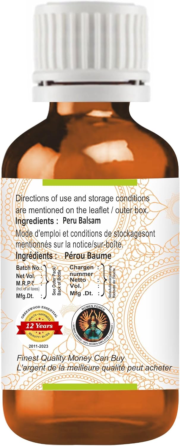 Greenwood Essential Peru Balsam Essential Oil (Myroxylon pereirae) Pure | Viscous Texture | Rich Aroma | Unisex | All Skin Types |Natural Extract Steam Distilled 30ml (1 oz)