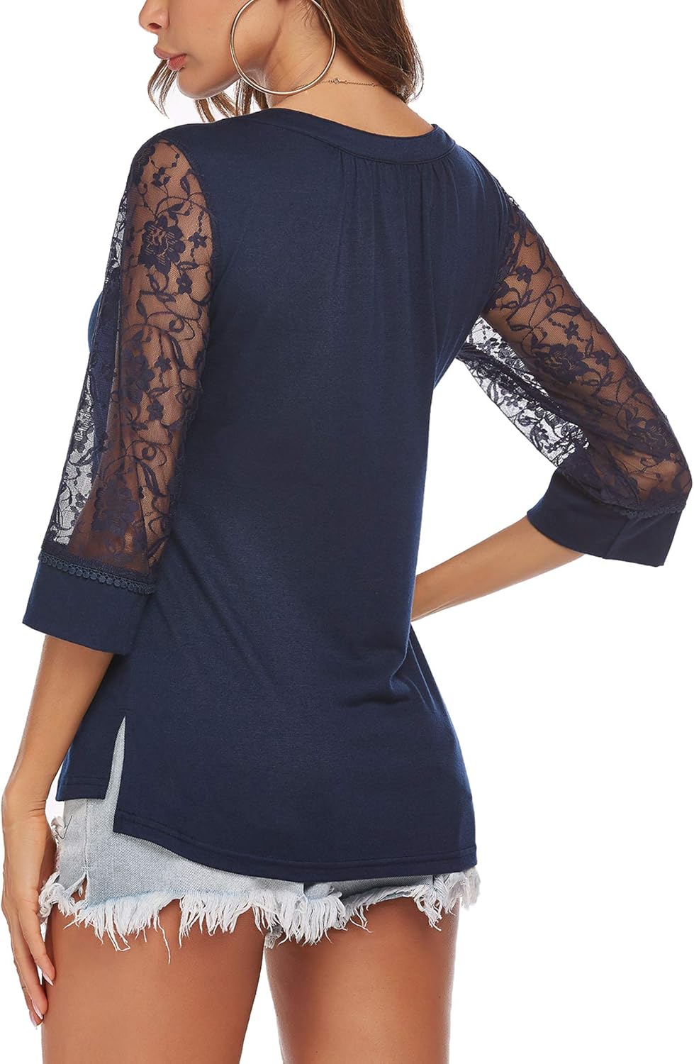 SoTeer Women's Lace Tops Sexy V Neck Tunic 3/4 Sleeve Casual Loose Blouse Shirts : Clothing, Shoes & Jewelry