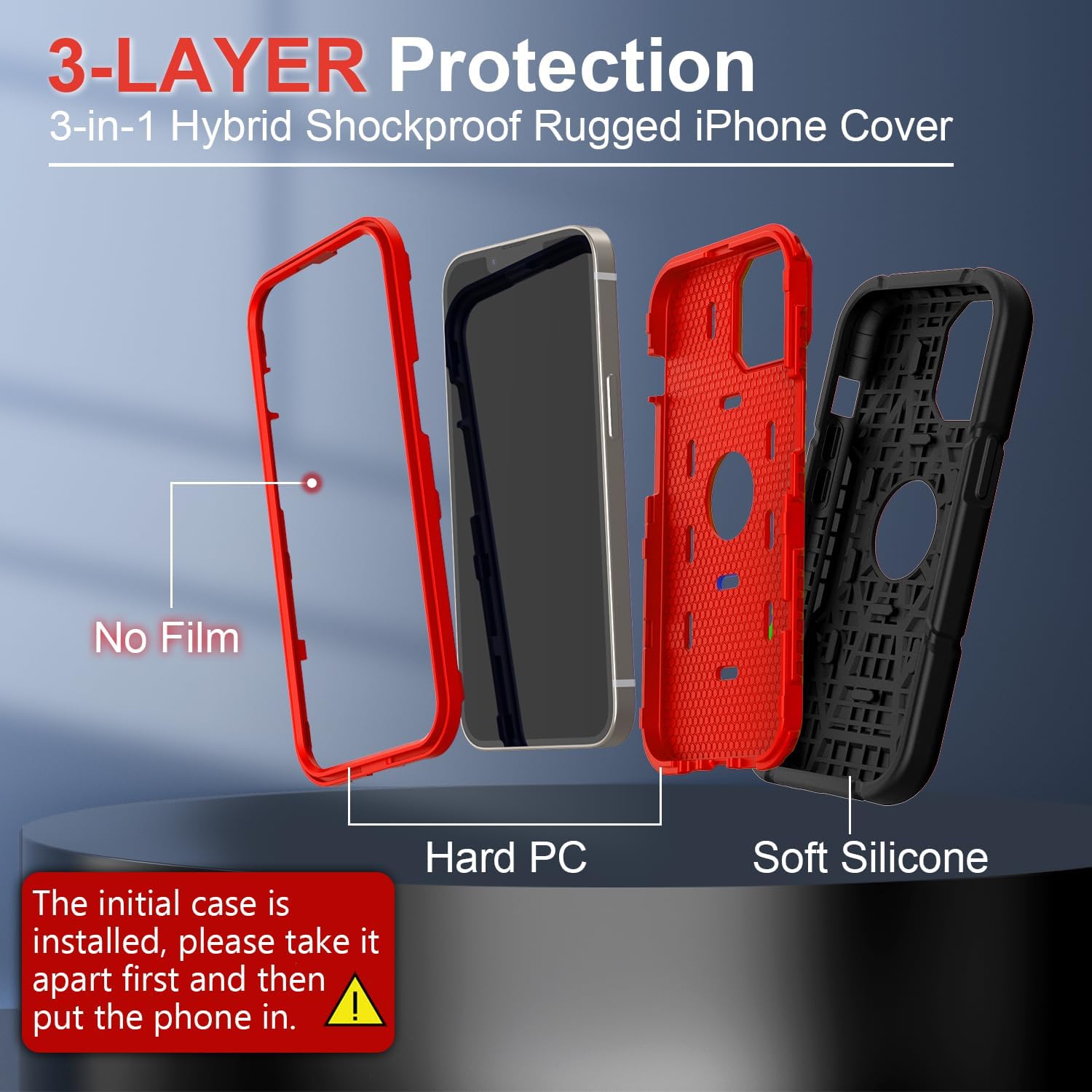 Grifobes for iPhone 14 Case 2022 / iPhone 13 Case 2021 (6.1inch), Thick Silicone 3-in-1 Heavy Duty Shockproof Rugged Protective i Phone 6.1" Rubber Cover (Black+Red)
