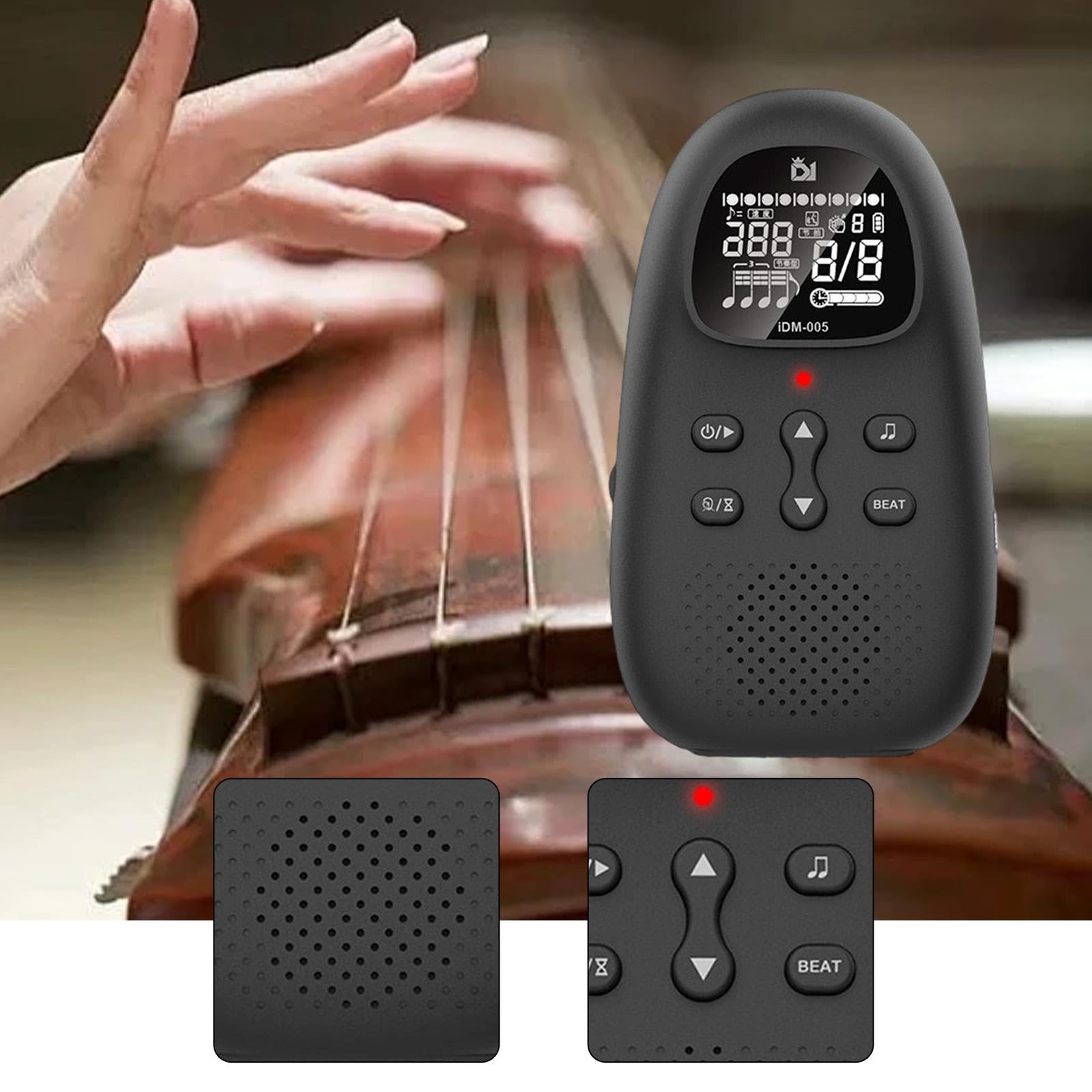 Metrónomo Electrónico Digital Portátil Multifuncional con Volumen Ajustable Guía Vocal Temporizador Práctico Y Pantalla Clara para Piano Guitarra Viol, Negro