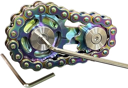 Sprocket Fidgets Chain Stainless Steel Fidget Cube Gears Linkage Bike Chain Novelty Fidget Block Kinetic Desk Metal EDC Focus Meditation Break Bad Habits ADHD Rainbow