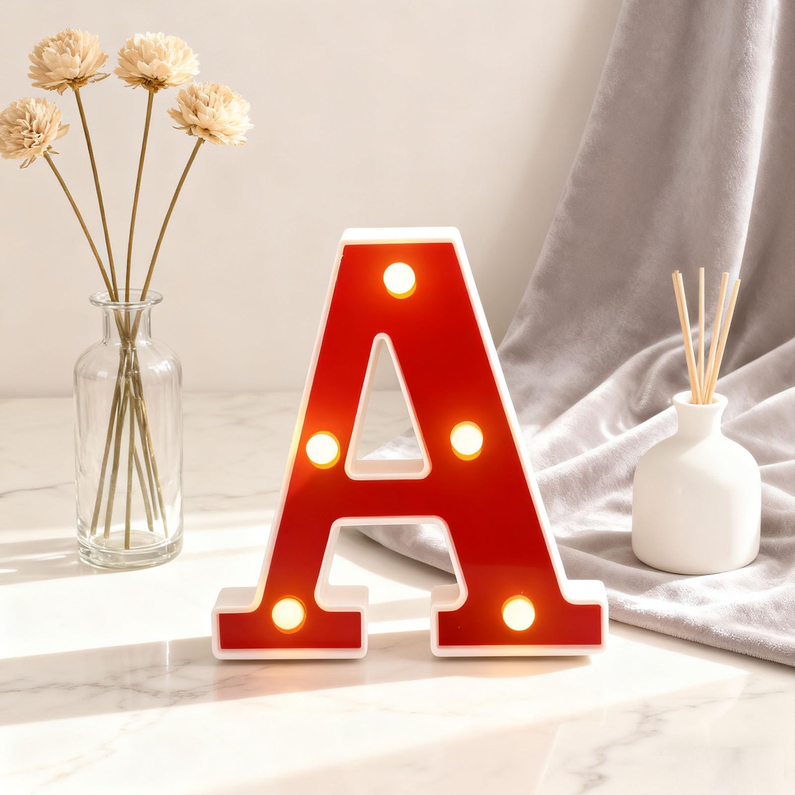 Letter A Sign Lights Battery Powered Decoration Table Lamp Red LED Night Light for Home Living Room Decor, Library Reading Area, Spelling Birthday Wishes(6.3"*5.59"*1.18") — image 1