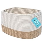 OrganiHaus Woven Storage Baskets for Organizing, Cotton Rope Organizer Bins for Shelves, Closet & Nursery, Dog Toy Basket, Decorative Bins for Toys, Towels & Books - 15x10x9, Honey/Off-White