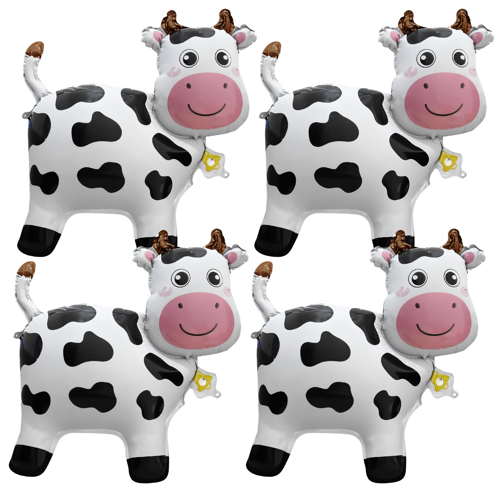 4Pcs Cow Print Balloons, Barnyard Farm Animal Theme Party Decorations with Cow Shaped Foil Balloons for Birthday, Western or Barnyard Party Supplies