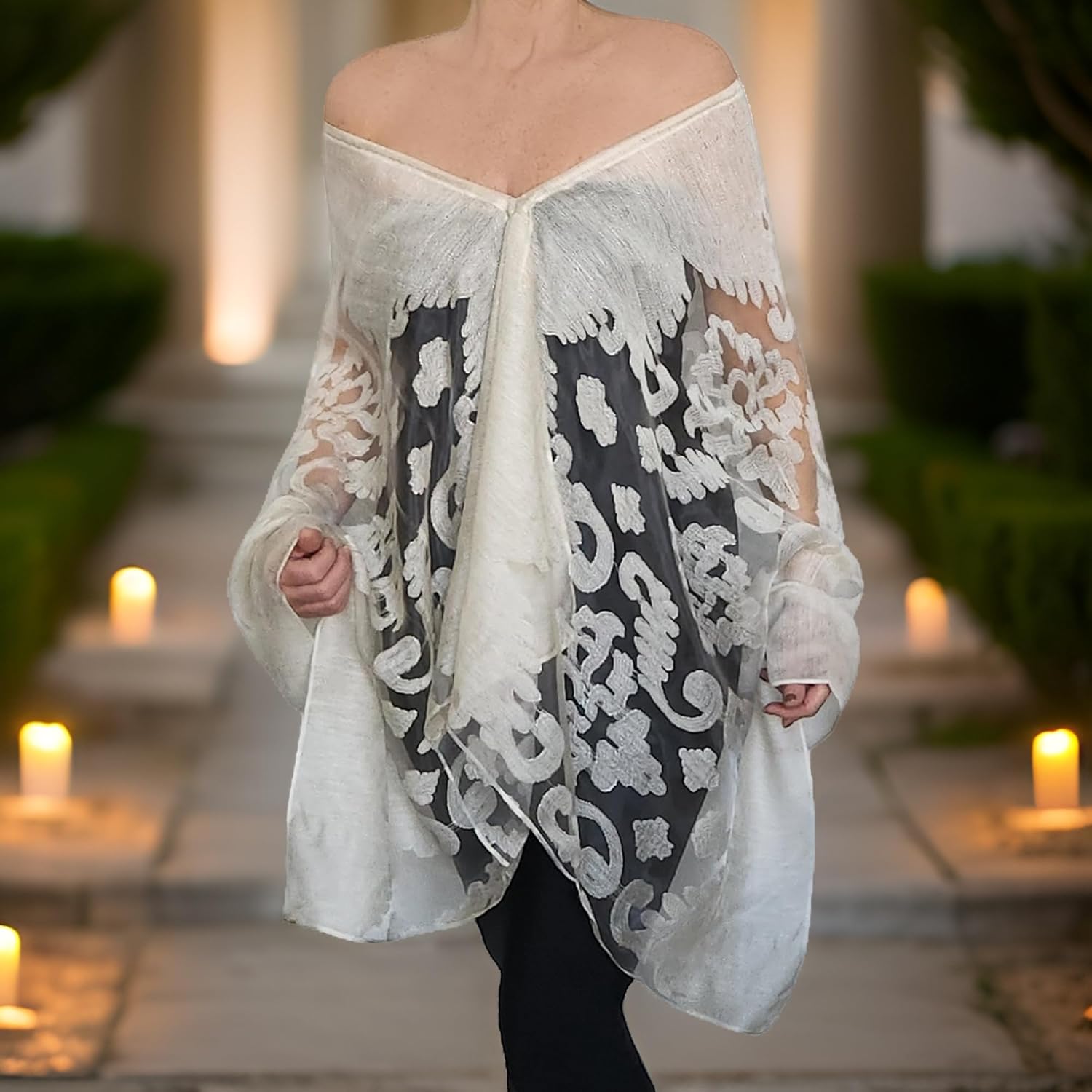 Wedding Shawl Sheer Evening Wrap Scarf Off The Shoulder Top Organza Stole Plus Size Spring Cape Women's Poncho