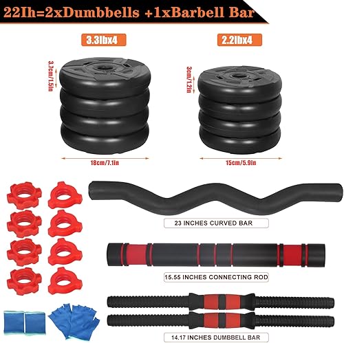 Miniatura 2 de Adjustable Weight Dumbbell Barbell Set, 4-In-1 Dumbbell Set, 44 Lb Free Weight Dumbbell, with Curved Bar Connector, for Women Men Workout Fitness,