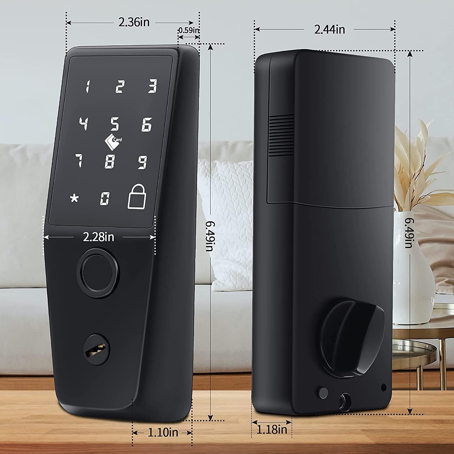 Fingerprint Biometric Keypad Door Lock - Keyless Entry Door Lock，Support Fingerprint,Key Unlock,Fingerprint Door Knob，for Residential Front Door, Apartment, Bedroom and Office Door (Mute Black)