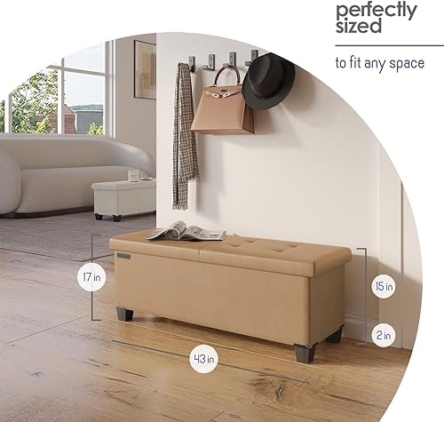 Miniatura 512 de Otomana plegable para dormitorio o sala de estar, con contenedores de almacenamiento, reposapiés para el extremo de la cama, soporta hasta 660 lb,