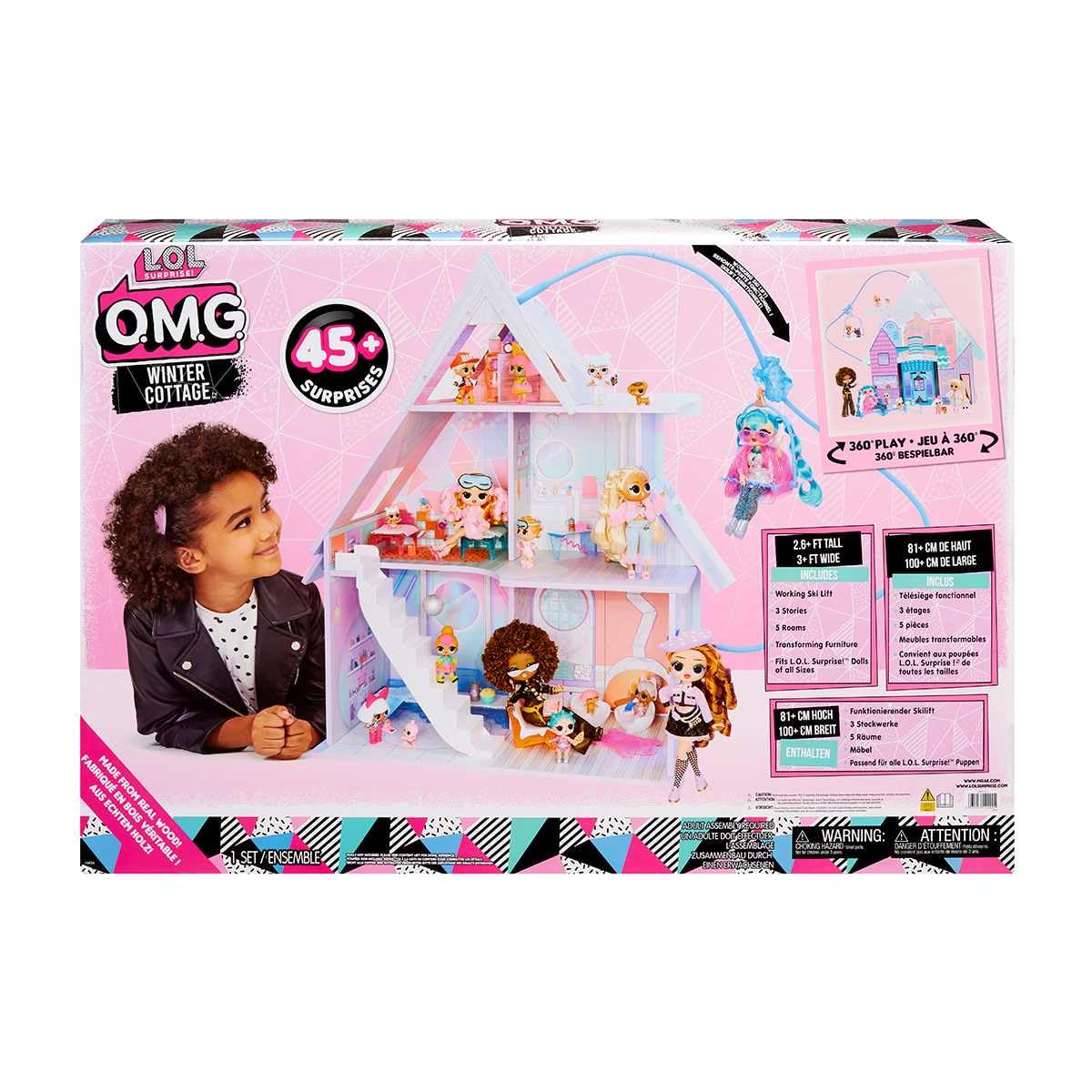 L.O.L. Surprise! OMG Winter Cottage Spielset - Mehr als 45 Überraschungen - Spielhaus mit Skilift, Schlafzimmer, Badezimmer, Wohnzimmer, Küche, Verwandelbaren Möbeln und Mehr - Für Kinder ab 4 Jahren