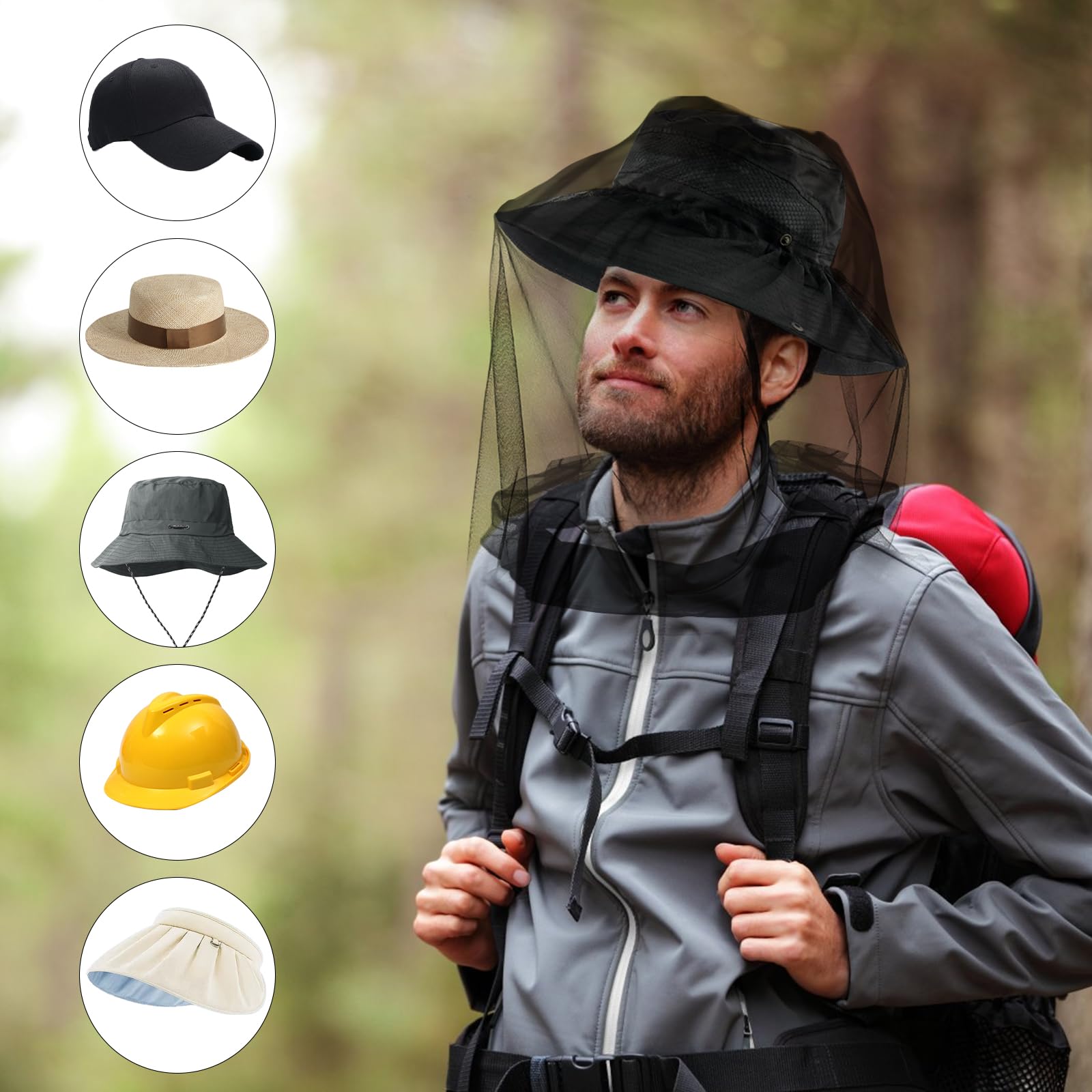 2 Pack Zanzariera per insetti Ultra grande e lunga fori extra fini Head net per campeggio escursioni rifiniture safari Esterni Campeggio Viaggi protezione da mosche e insetti