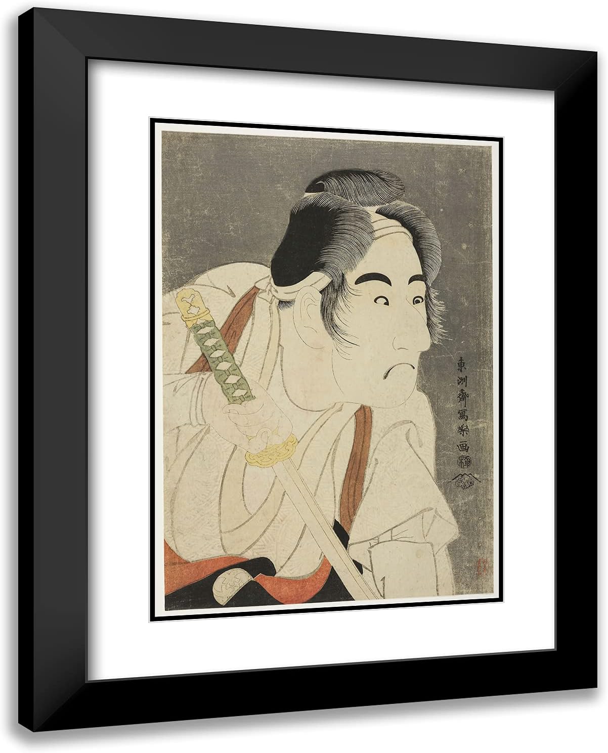 ArtDirect Toshusai Sharaku 19x24 Black Modern Framed and Double Matted Art Print Titled The Actor Bando Mitsugoro II as Ishii Genzo