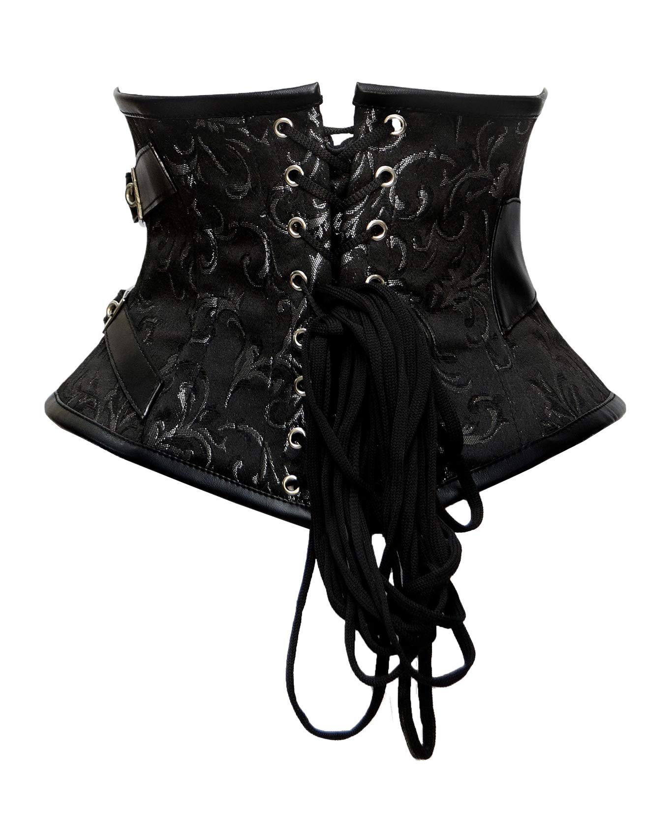 Luvsecretlingerie 18 Double Steel Boned Waist Training Brocade & Faux Leather Underbust Tight Shaper Corset #8701: Small B012(silver)