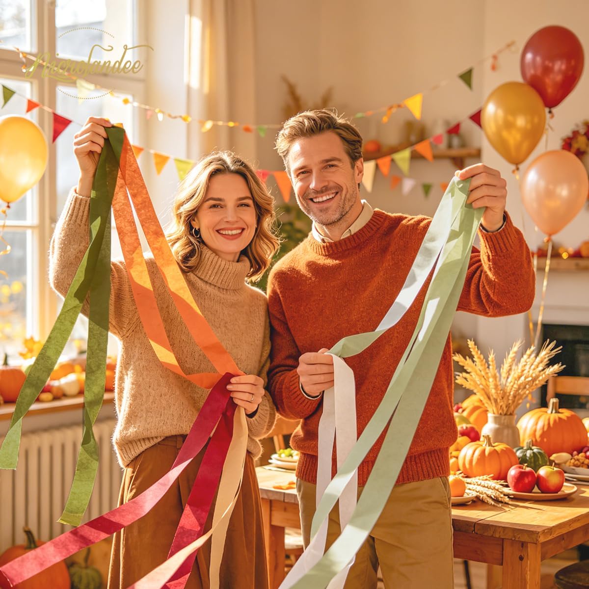 NICROLANDEE Fall Decor 5 Rolls Burgundy Green Orange Crepe Paper Streamers