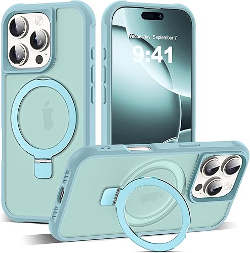 Miniatura 36 de Funda de grado militar compatible con iPhone 14 Plus de 6.7 pulgadas, con soporte magnético invisible tipo anillo, compatible con MagSafe y gran