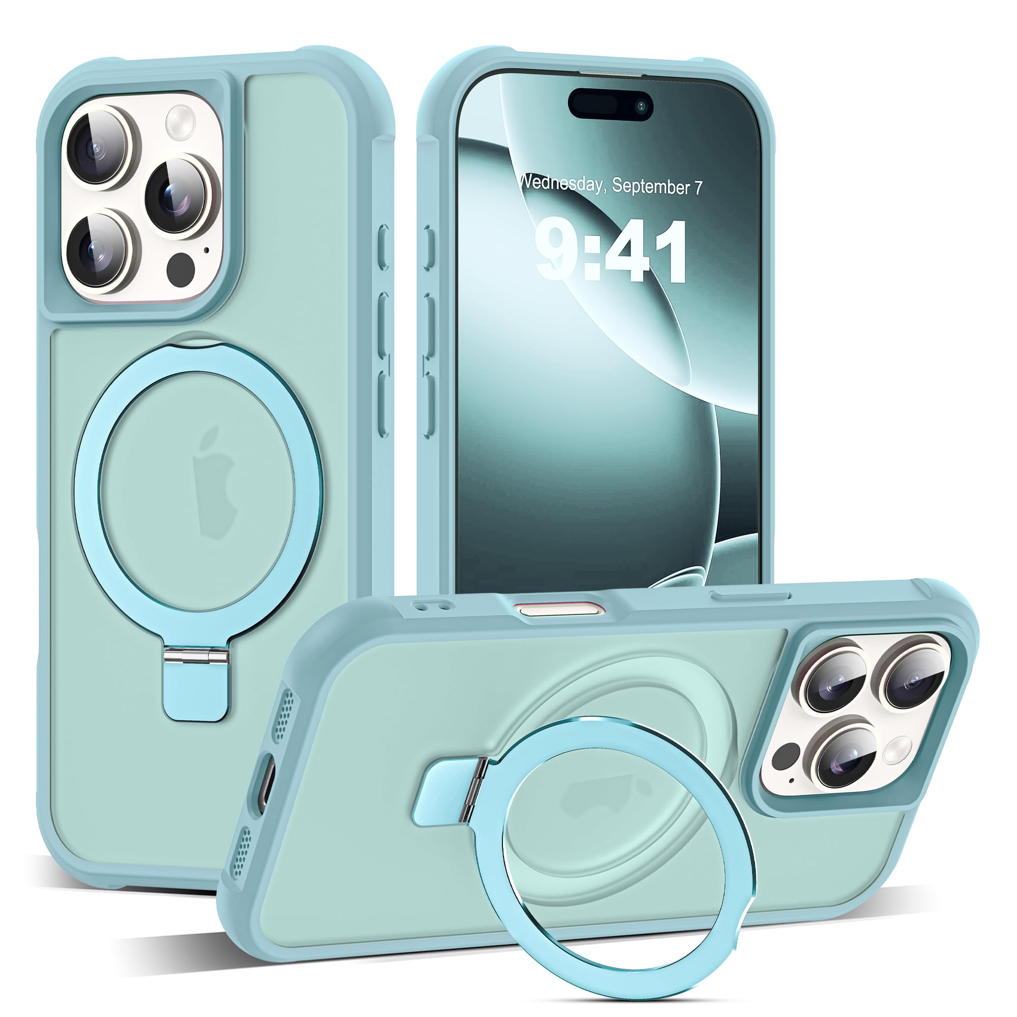 SKYLMW Compatible with iPhone 16 Pro Case with Invisible Magnetic O-Ring Stand Military-Grade Translucent Case for iPhone 16 Pro 6.3" [Compatible with Mag-Safe][Great Grip Feeling], Blue
