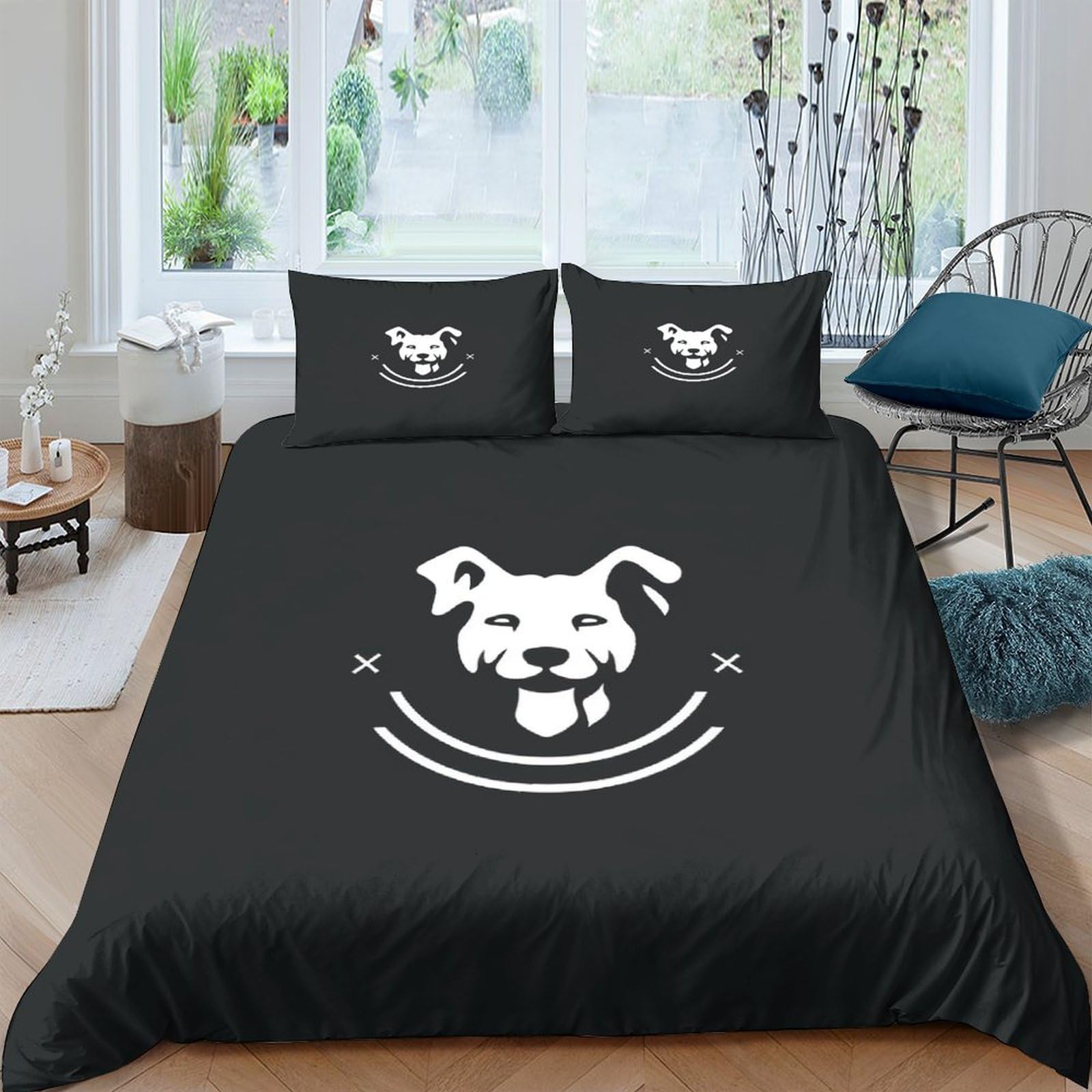 Housse de couette zippée 200x200 cm anti-acarien pour lit double motif chien