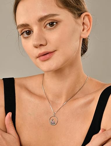 Miniatura 3 de YL Collar para madre de plata de ley 925 con colgante redondo de piedra natal para mamá