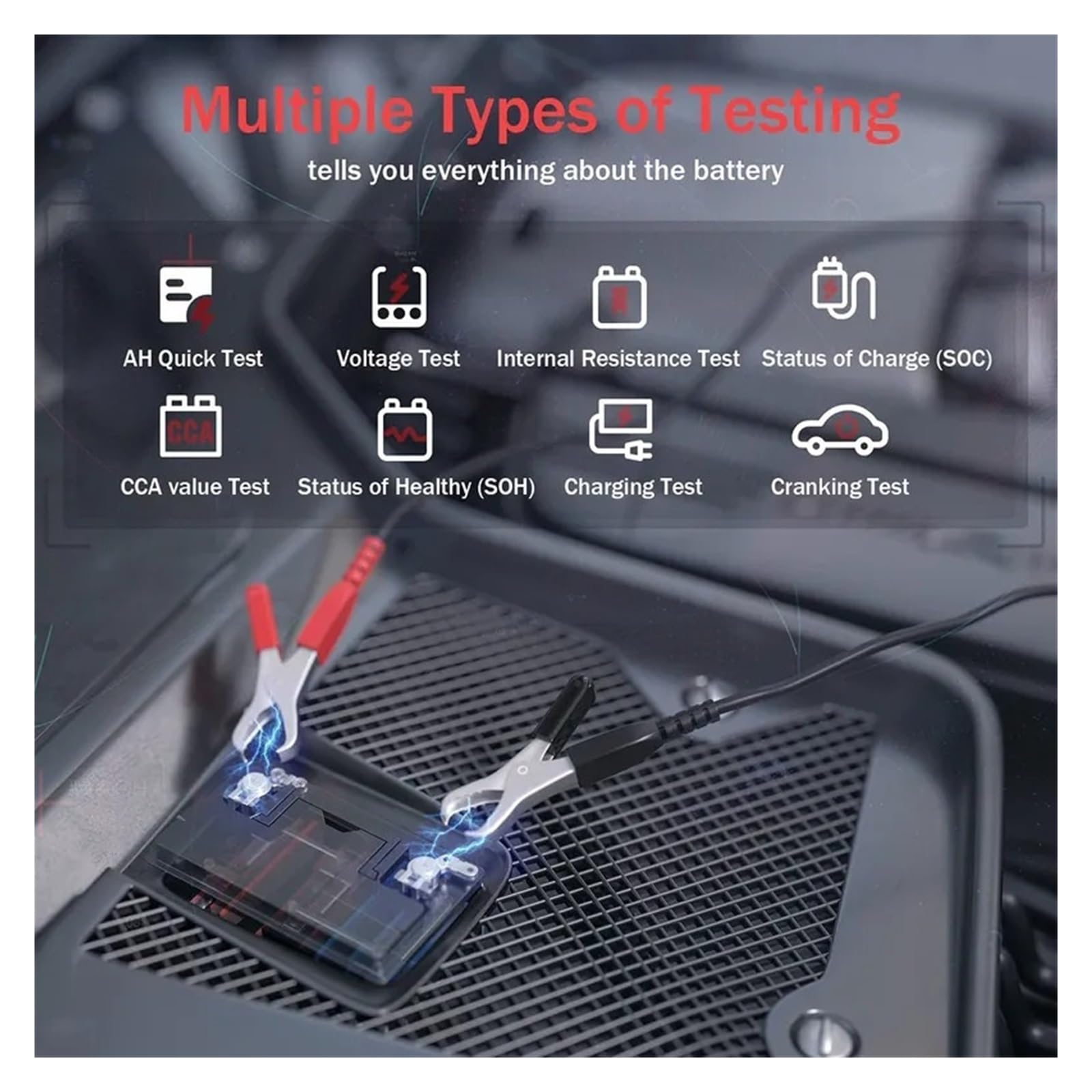 DELURA Tester for Batteria for Auto 12V Automotive 100-2000CCA Strumenti for Tester for Analizzatore Digitale for Tester di Carico Batteria for Auto Moto
